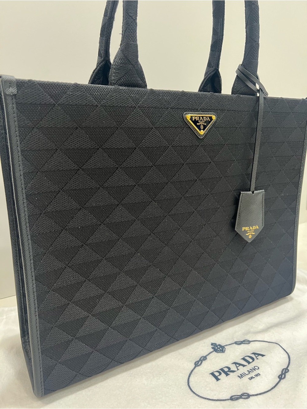 Prada Jacquard Triangolo Symbole Embroidered Large Tote